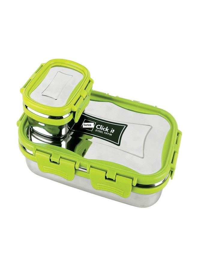 Yorten Click It Stainless Steel Lunch Box with Air Tight Spill Proof Lid, Tiffin Boxes for Kids Men Women for Office & School College (Green Colour) - Image 1